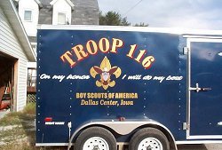 Boy Scout trailer lettering, Dallas Center, Iowa