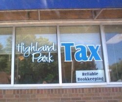 tax office window lettering, Des Moines, Iowa